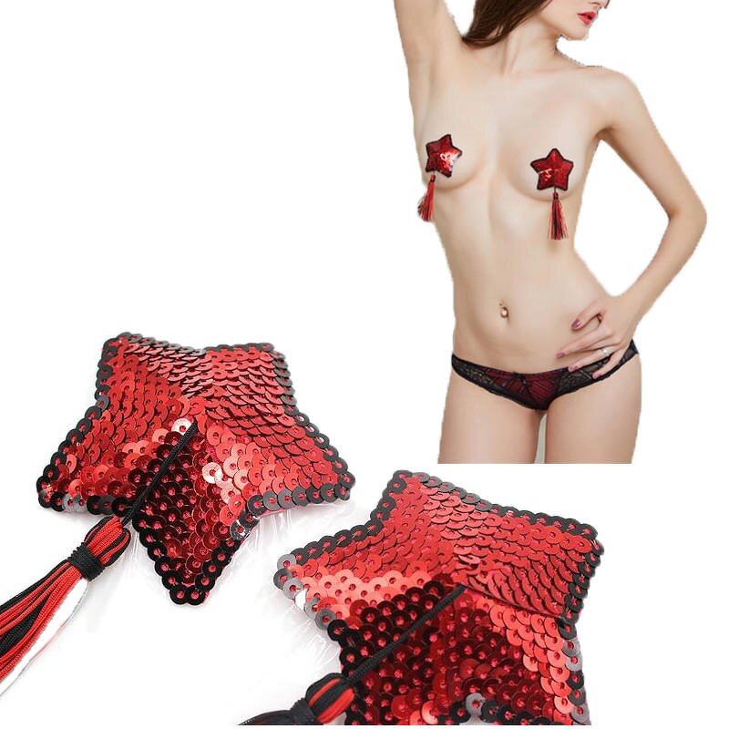 Strawberry Star Sequins Breast Covers Reusable Adhesive Nipple Pasties Chest Stickers Pad for Womens Wardrobe