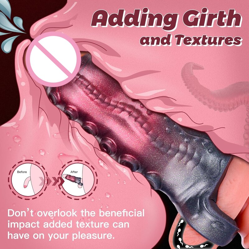 Monster Penis Sleeve Cock Sleeve with Penis Ring, Reusable Elastic Silicone Penis Extender Enhance Male Endurance for Sex Men