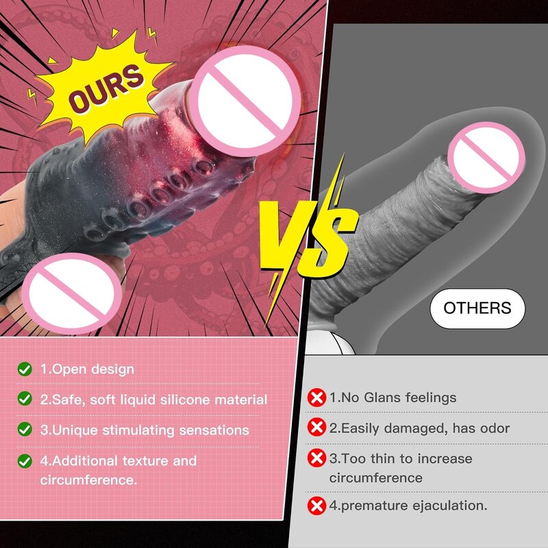 Monster Penis Sleeve Cock Sleeve with Penis Ring, Reusable Elastic Silicone Penis Extender Enhance Male Endurance for Sex Men