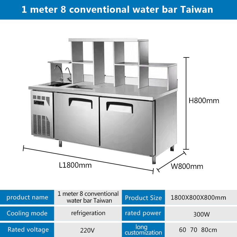 Water Bar Counter Manufacturer - 1.8M Kitchen Work Refrigerated Bar Counter