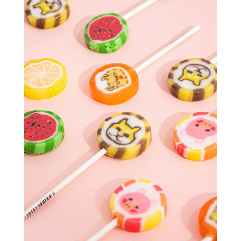 OEM Custom Kids Lollipop Original Fruity Flavored Hard Candy Cartoon Stick Pattern Sweet Taste Sugar Ingredients Bulk Box Bag