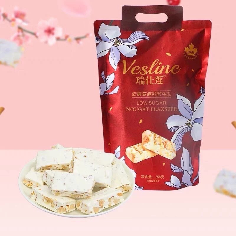 500g Premium Golden Flaxseed Peanut Soft Nougat Health Food for Adults in Bag Packaging