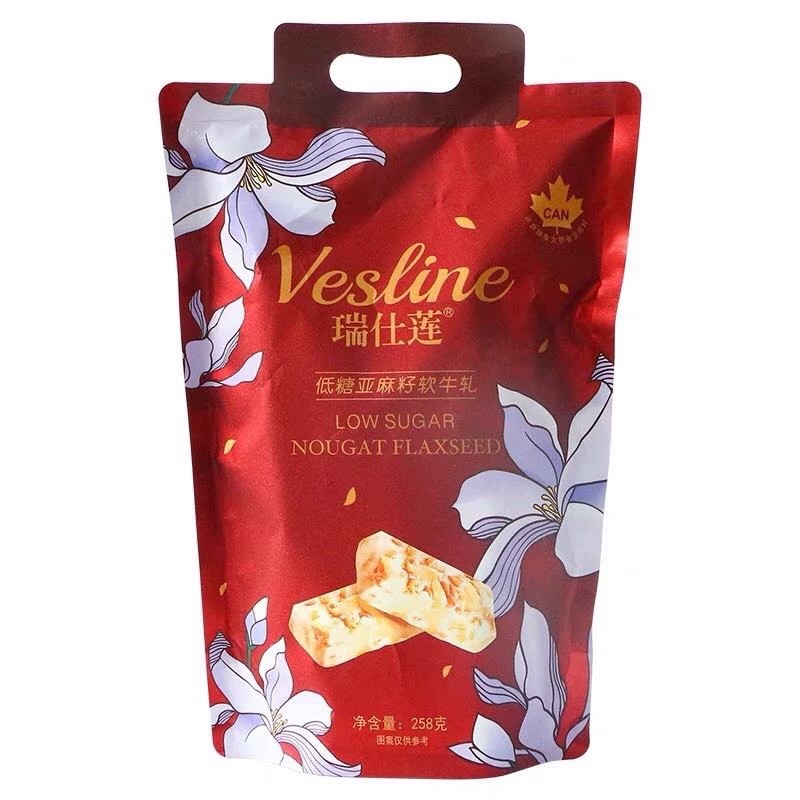 500g Premium Golden Flaxseed Peanut Soft Nougat Health Food for Adults in Bag Packaging