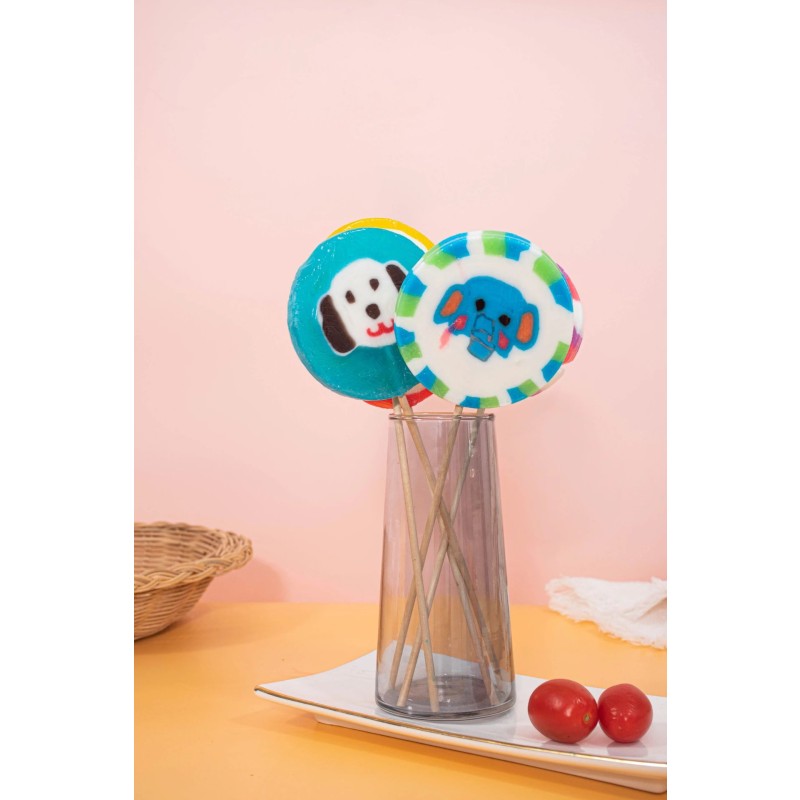OEM Custom Kids Lollipop Original Fruity Flavored Hard Candy Cartoon Stick Pattern Sweet Taste Sugar Ingredients Bulk Box Bag