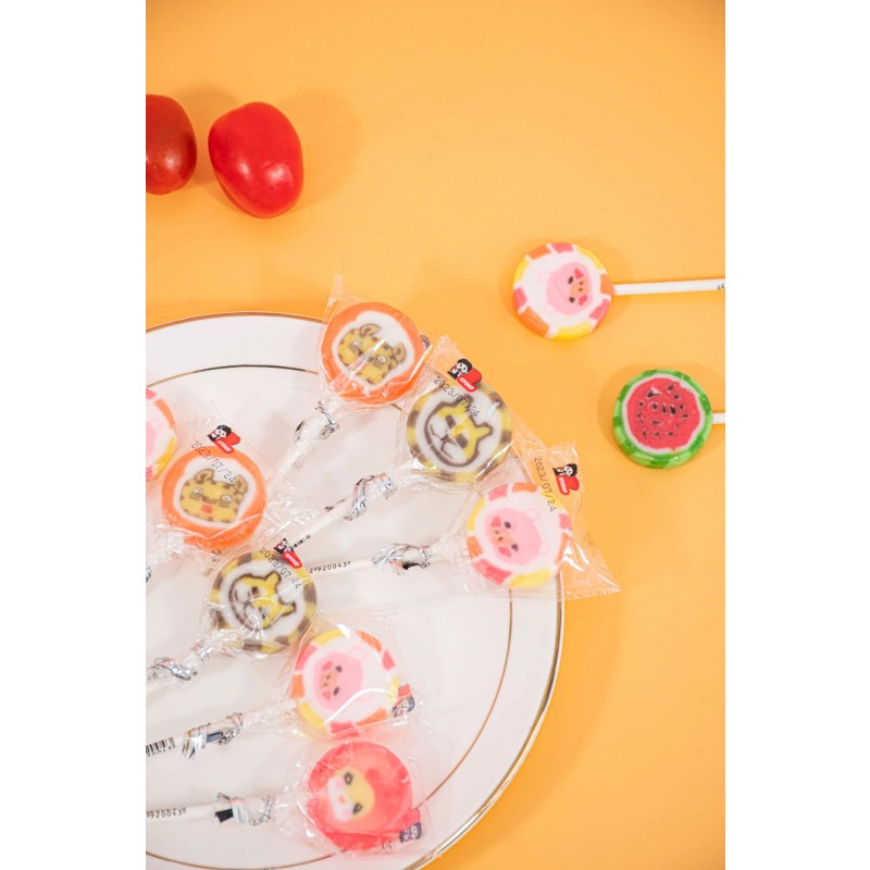 OEM Custom Kids Lollipop Original Fruity Flavored Hard Candy Cartoon Stick Pattern Sweet Taste Sugar Ingredients Bulk Box Bag