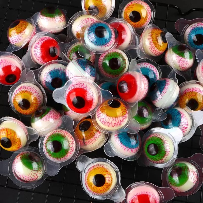 Wholesale Halal Sweet Fruit Flavor Filled 3d Gummy Eyeballs Candy Jelly Ball Soft Candy in Bottle