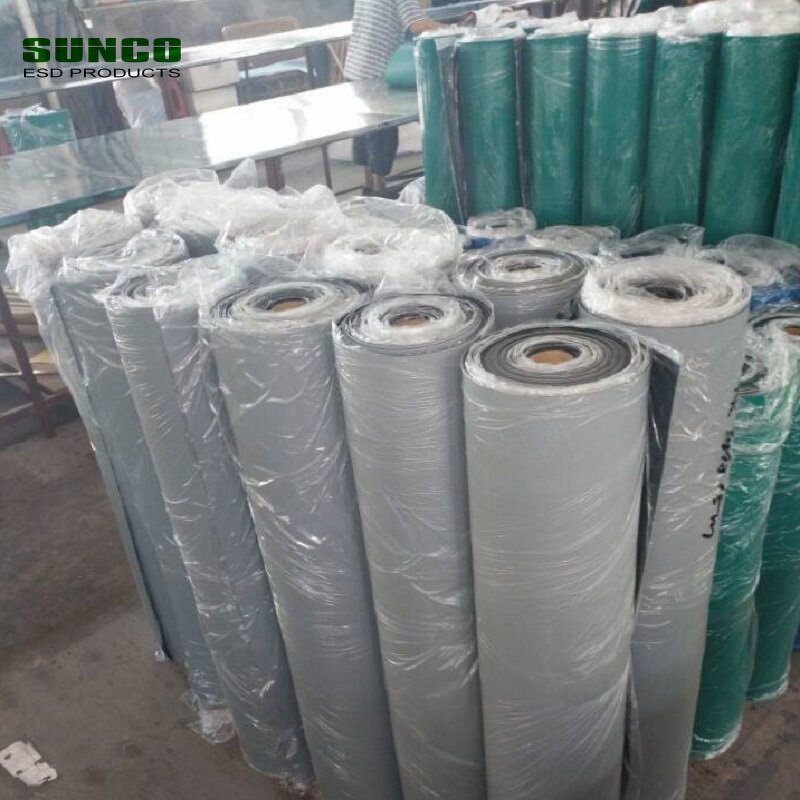 ESD Rubber Sheet Manufacturer - 2mm Conductive Textured Green Gray Blue
