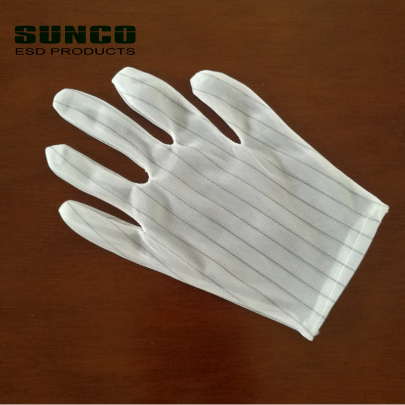ESD Polyester Gloves Manufacturer - White Lint Free Double Sides Stripe
