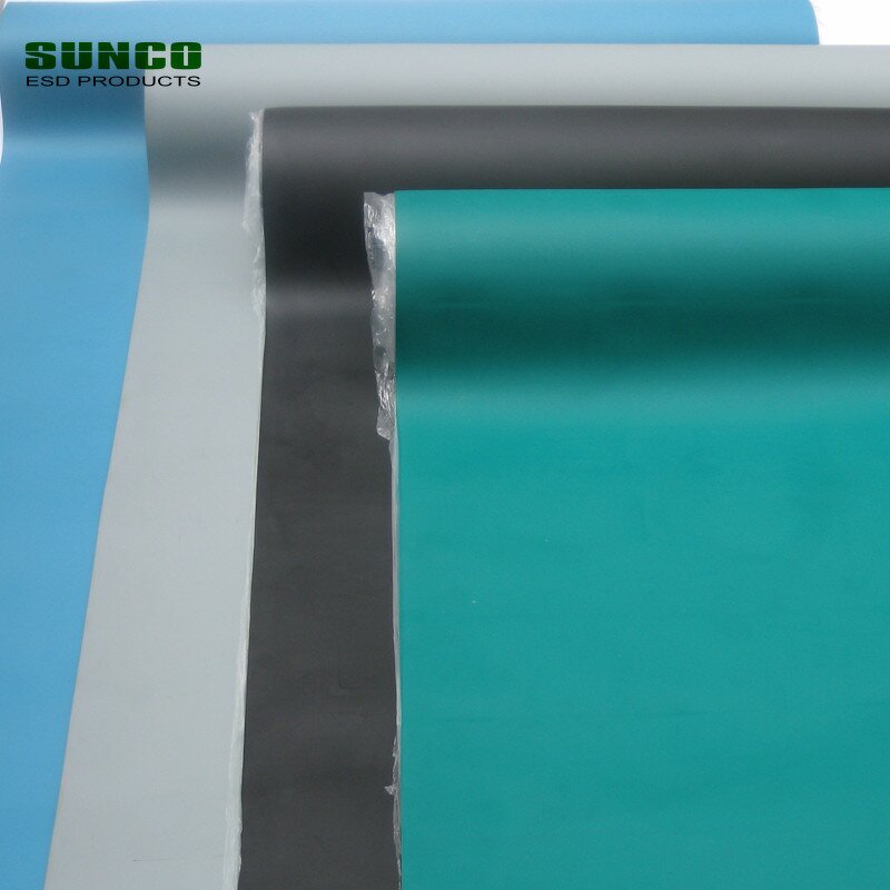 ESD Rubber Sheet Manufacturer - 2mm Conductive Textured Green Gray Blue