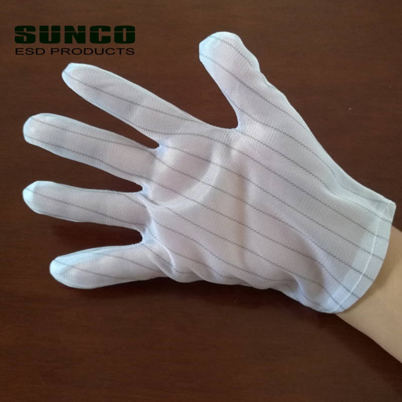 ESD Polyester Gloves Manufacturer - White Lint Free Double Sides Stripe