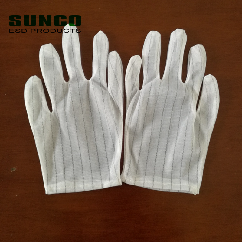 ESD Polyester Gloves Manufacturer - White Lint Free Double Sides Stripe