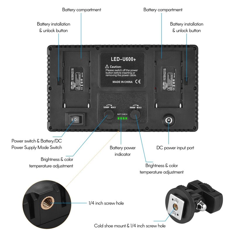 Professional Video Light Factory - LED-600 Lamps DSLR Camera Studio Portable Panel
