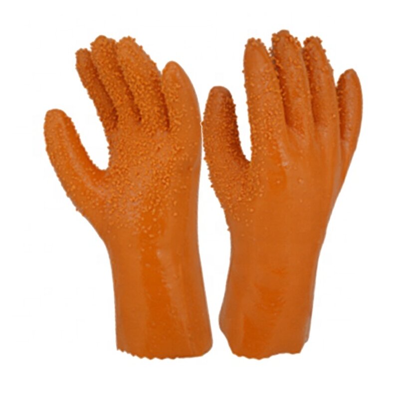 Anti Skid Gloves Factory - GC5008 Orange PVC Granule Durable Rubber Fishing