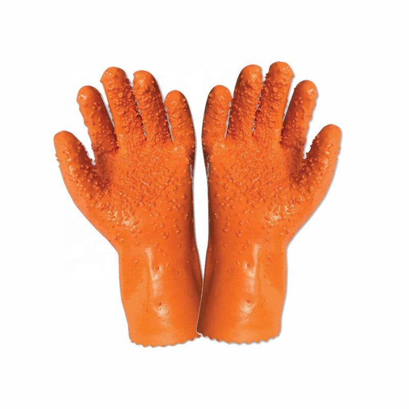 Anti Skid Gloves Factory - GC5008 Orange PVC Granule Durable Rubber Fishing