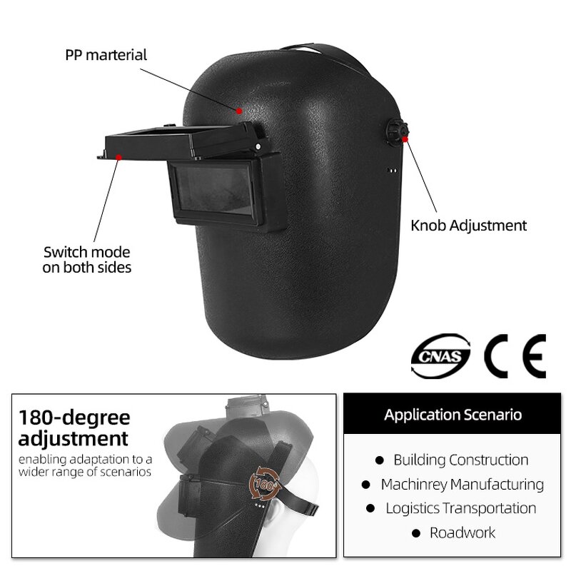 Welding Helmet Manufacturer - Black Flip up Ultra Clear PP Shell Adjustable Full Face