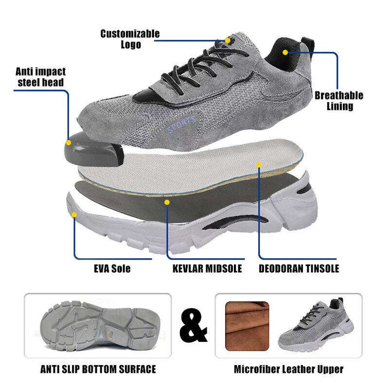 Casual Safety Shoes Manufacturer - Fashion Lightweight Steel Toe Safety Boots Men's