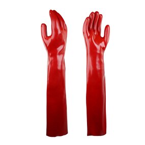 PVC Safety Gloves Manufacturer - 60cm Red Cotton Lined Oil Acid Alkali Chemical
