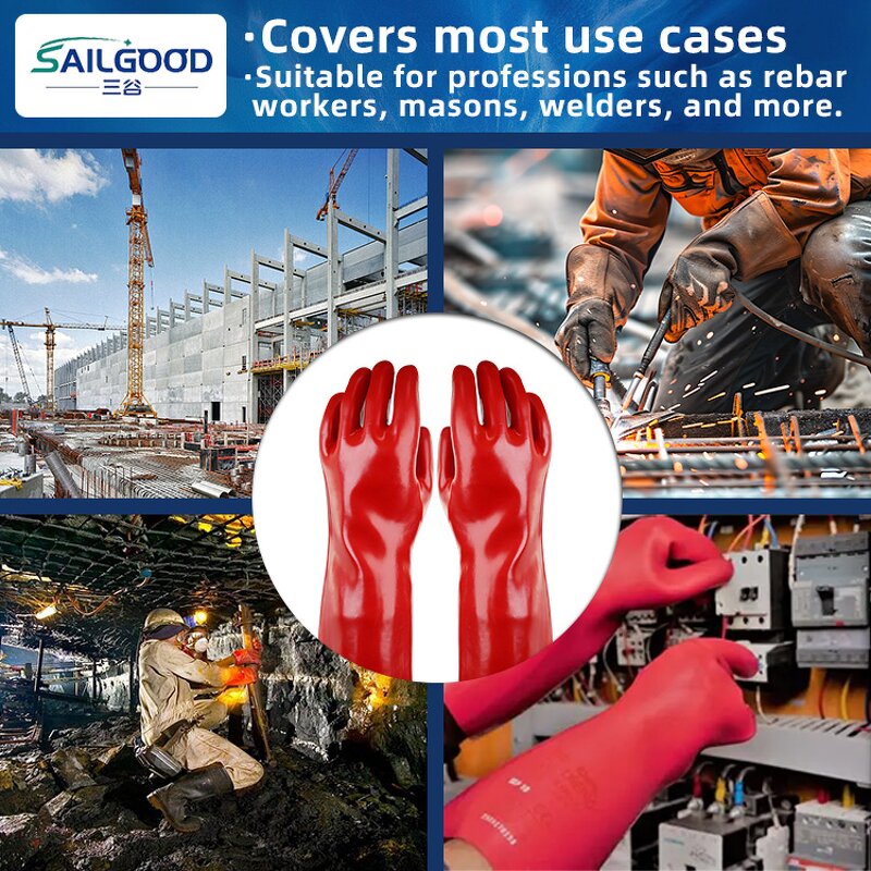 PVC Safety Gloves Manufacturer - 60cm Red Cotton Lined Oil Acid Alkali Chemical