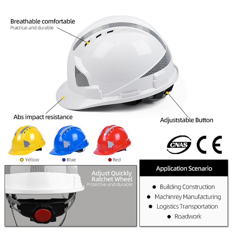 Industrial Safety Helmet Manufacturer - Adjustable ABS Reflective Strip Three Rib Worker