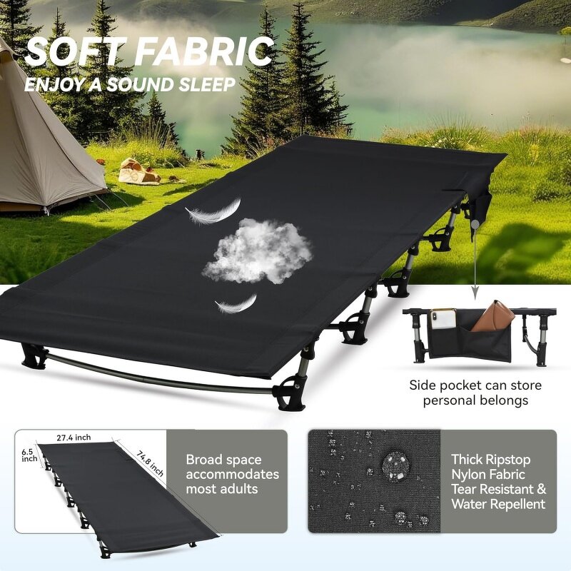 Folding Sleeping Cots Supplier - Adults Portable Camping Cot with Carry Bag Wide
