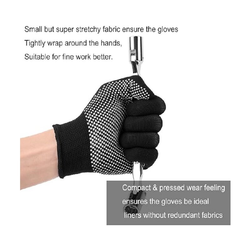 Work Gloves Manufacturer - Cotton Poly Safety Stretchy Thin Liners Dotted Anti Slip