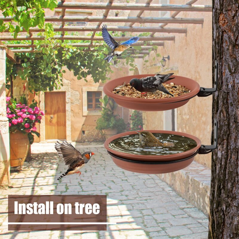 Bird Bath Bowl Factory - Bird Trays Tree Mounted Installed on Wooden Fence Wall
