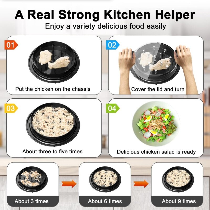 Food Processor Manufacturer - Clear Lid Black Degree Rotating Cover 3 Shredding Levels