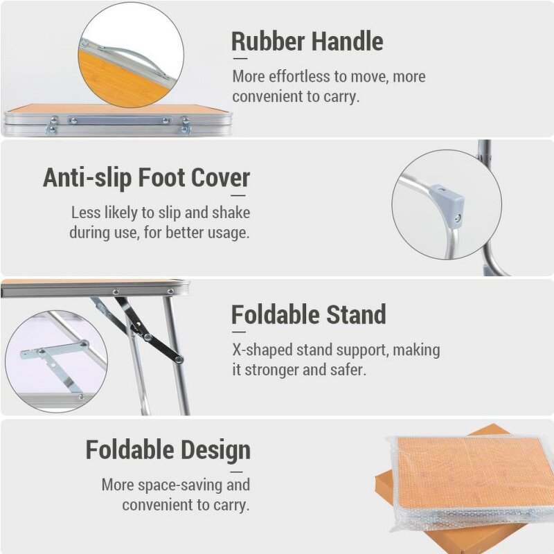 Outdoor Picnic Table Supplier - Portable Foldable Wood Grain Aluminum Alloy Barbecue