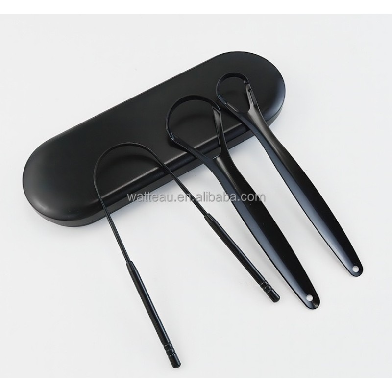 Tongue Scraper Set Factory - 4pcs Black Stainless Steel Laser