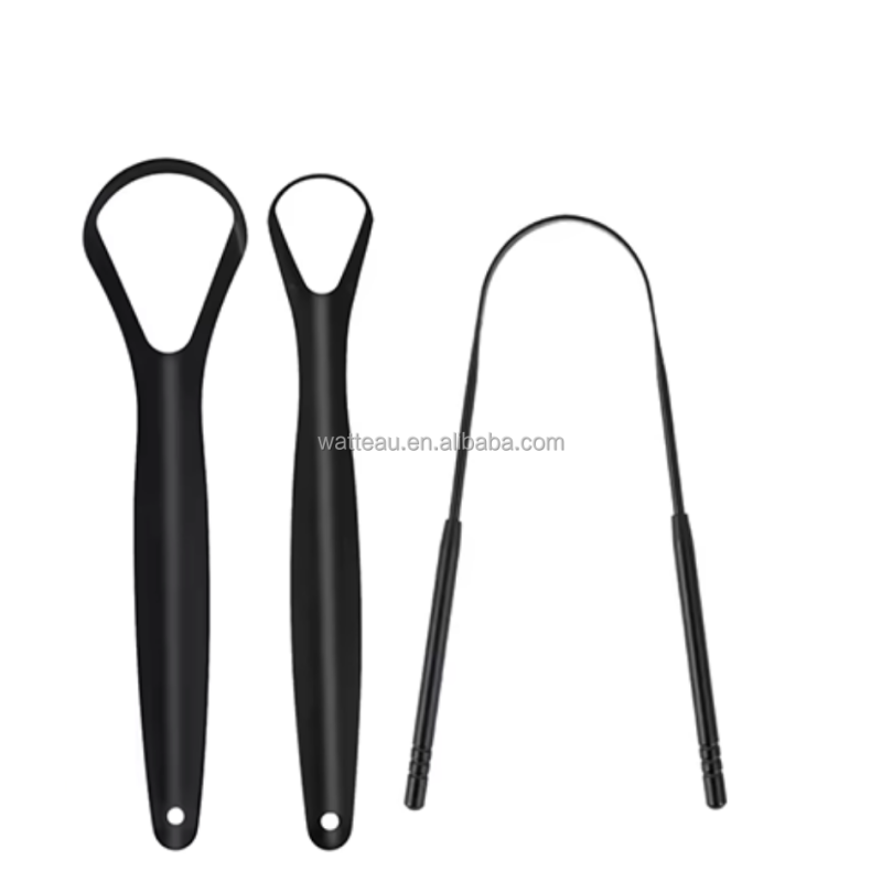 Tongue Scraper Set Factory - 4pcs Black Stainless Steel Laser