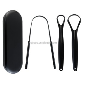Tongue Scraper Set Factory - 4pcs Black Stainless Steel Laser