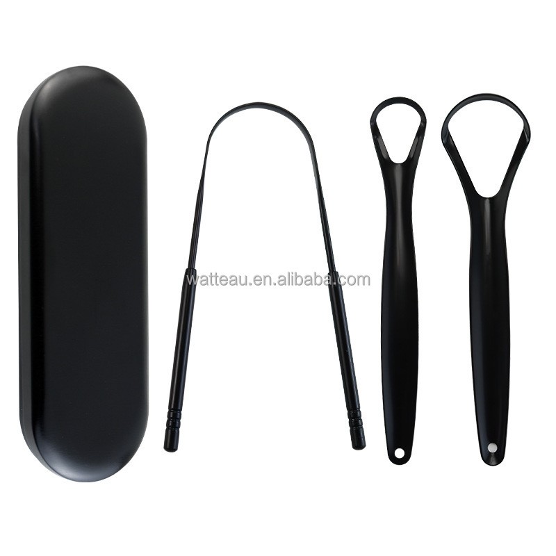 Tongue Scraper Set Factory - 4pcs Black Stainless Steel Laser