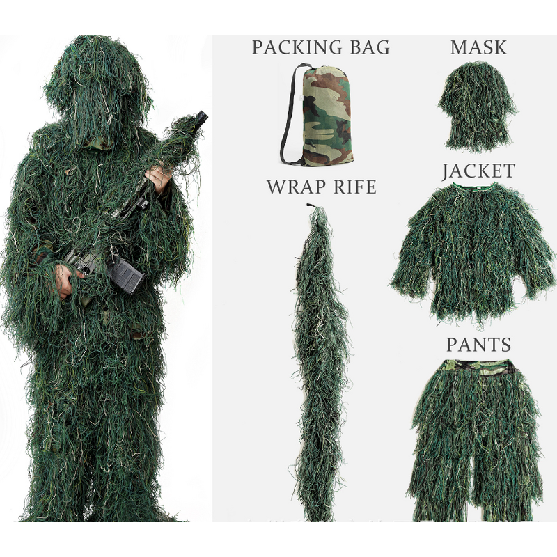 Camouflage Ghillie Suit Manufacturer - WANZHUO Wholesale 3D Universal Adjustable Size Woodland Hunting Tactical