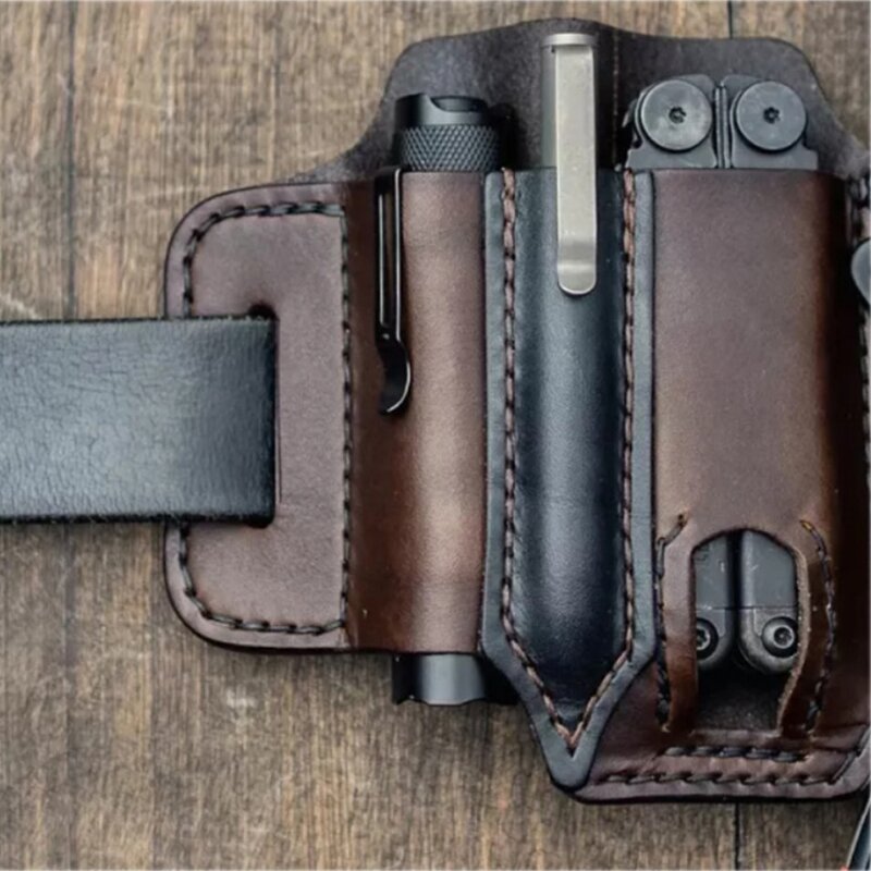 Leather Multitool Sheath Factory - Genuine Belt Knives EDC Pocket Organizer Bag