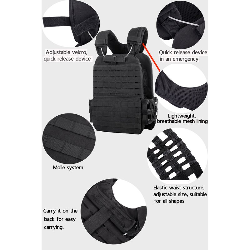 Molle Tactical Vest Factory - 1000D Black Breathable Adjustable Combat Vest