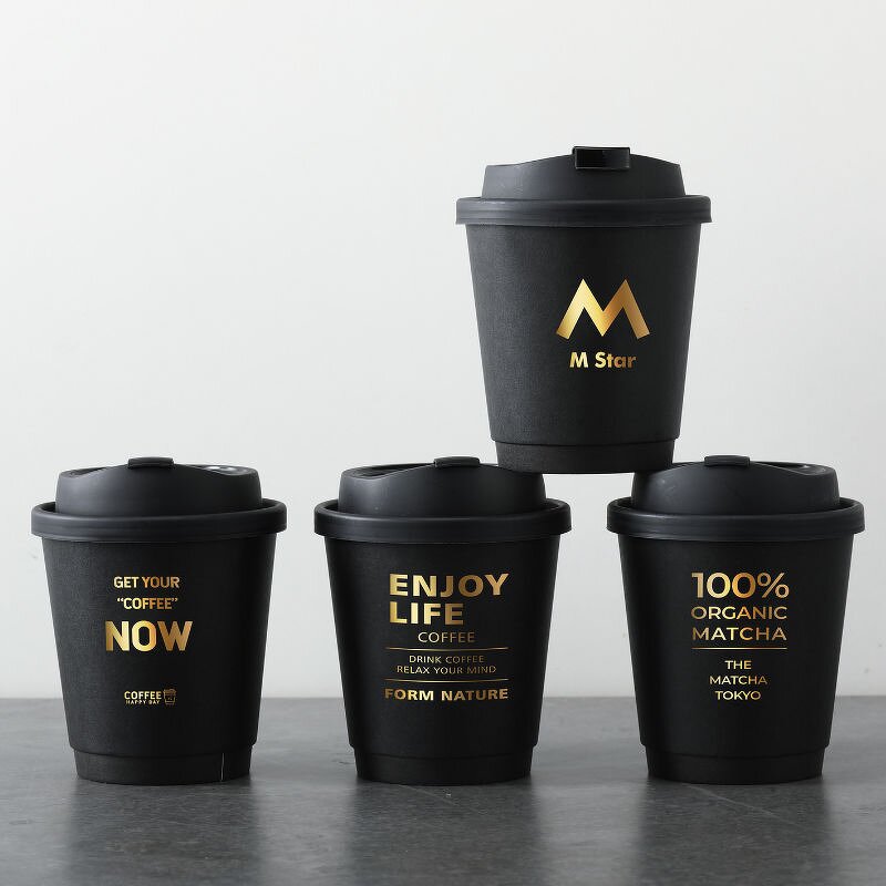 Gold Foil Coffee Cup Factory - Wins Flying Gold Foil Stamping Black Disposable Takeaway Double Wall with Lid