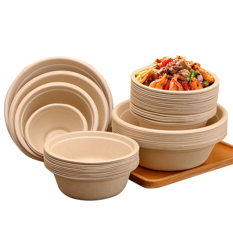Sugarcane Pulp Bowl Supplier - Wins Flying Biodegradable 24-40oz Round Bagasse Salad Bowl With Same Lid