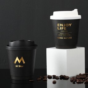 Gold Foil Coffee Cup Factory - Wins Flying Gold Foil Stamping Black Disposable Takeaway Double Wall with Lid