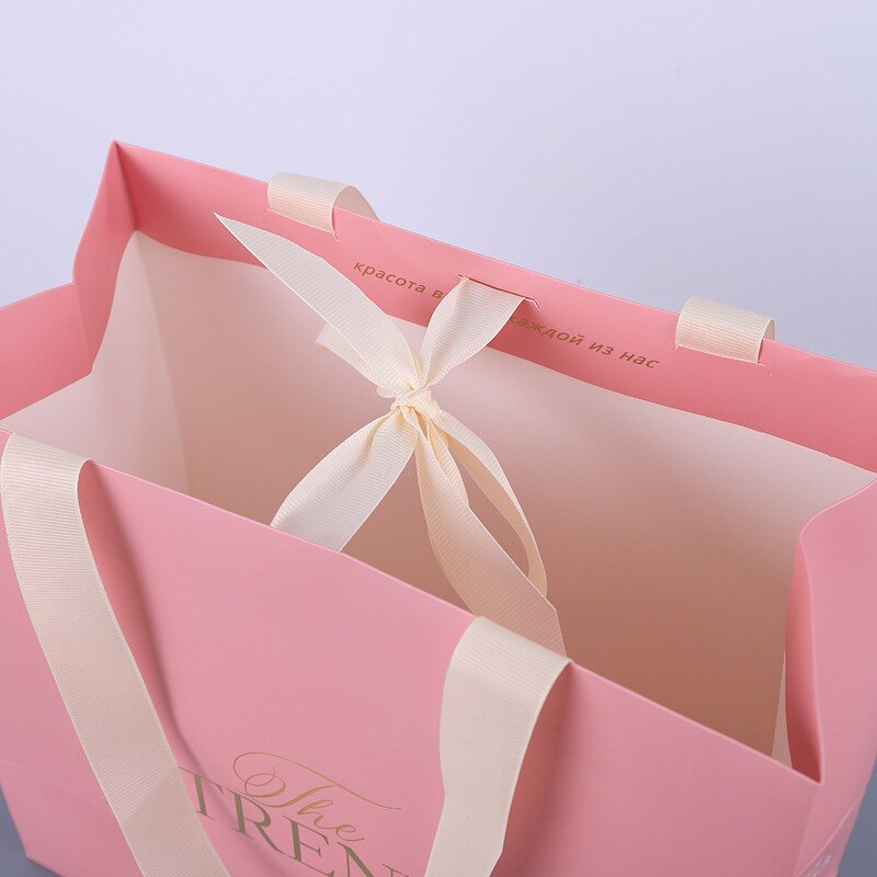 Christmas Paper Bag Manufacturer - Hot Stamping Boutique Mini Clothes Party Pink White Luxury Gift