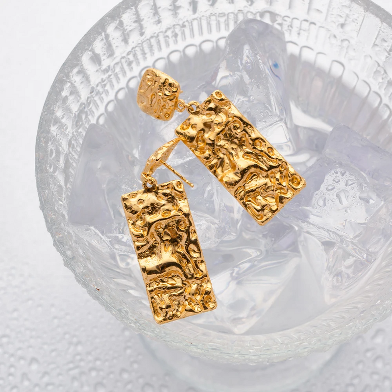 Geometric Drop Earrings Manufacturer - Oversize Rectangular 18K Gold Plated