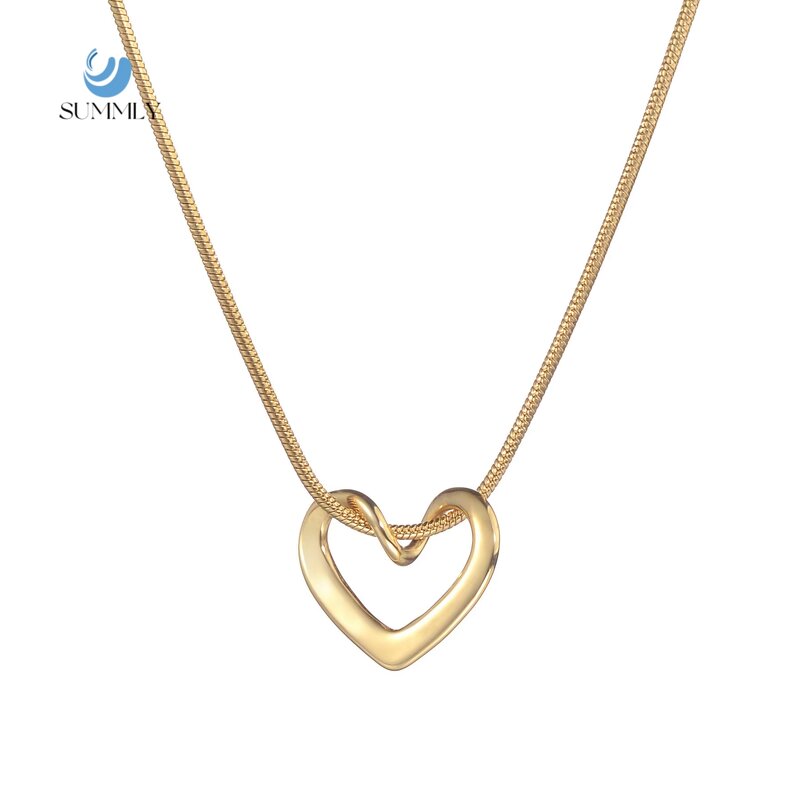 Hollow Heart Necklace Factory - Gold Plated Snake Chain Vintage Stainless Steel