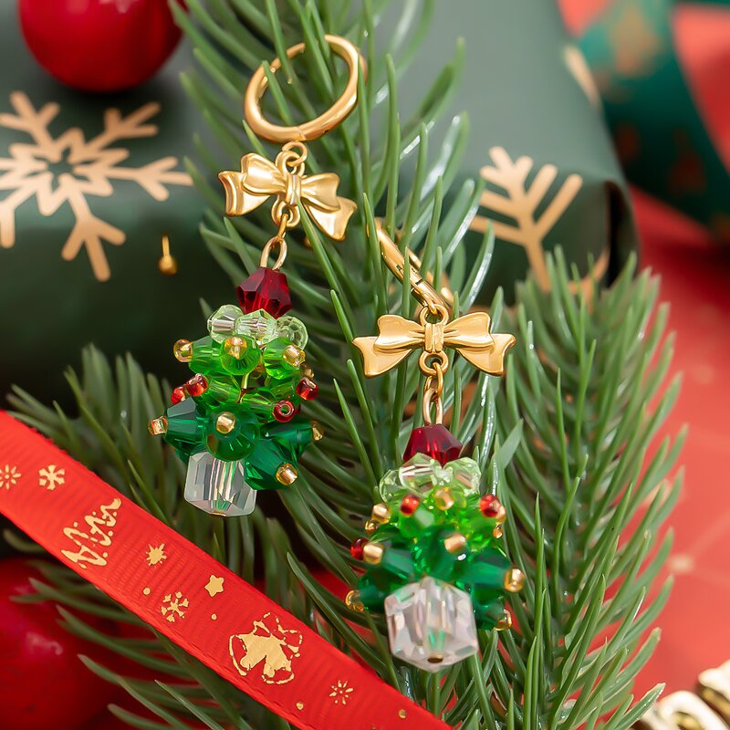 Christmas Earrings Manufacturer - Crystal Christmas Tree 18K Gold Plated Bow