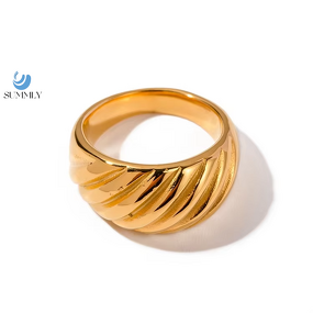 Bread Twist Ring Manufacturer - Waterproof 18K Gold Plated Stainless Steel Croissant