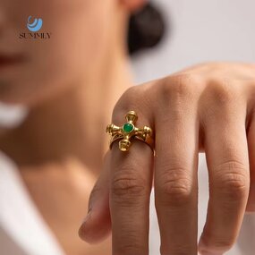 Cross Turquoise Ring Factory - Vintage Wholesale 18K Gold Plated Stainless Steel