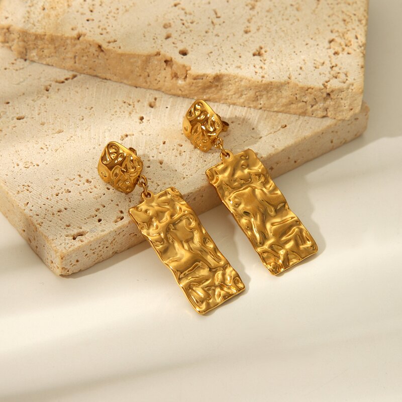 Geometric Drop Earrings Manufacturer - Oversize Rectangular 18K Gold Plated