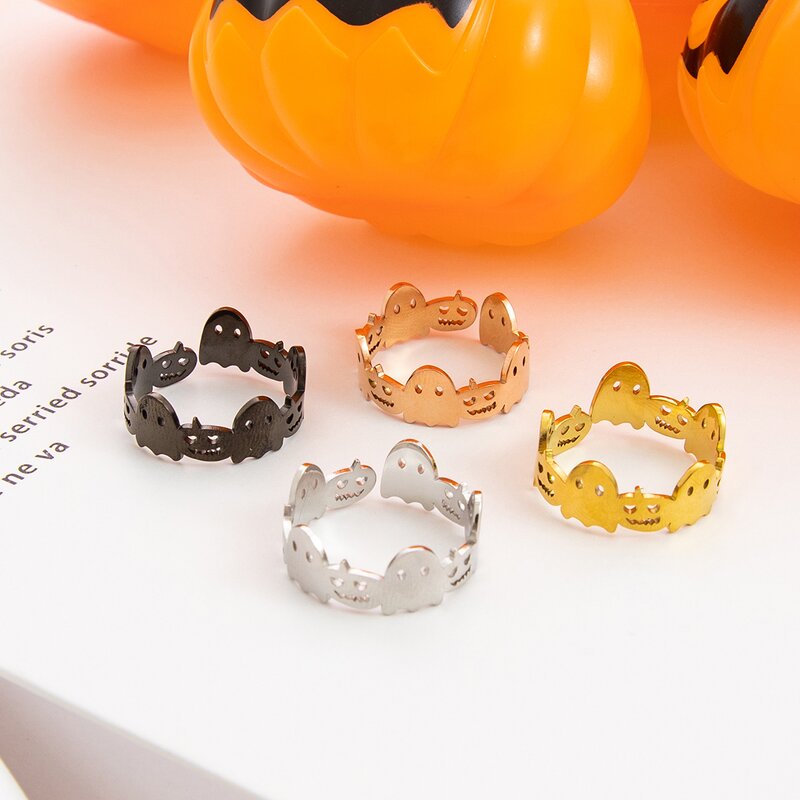 Halloween Ring Manufacturer - Pumpkinhead Ghost 18K Gold Plated Open Ring