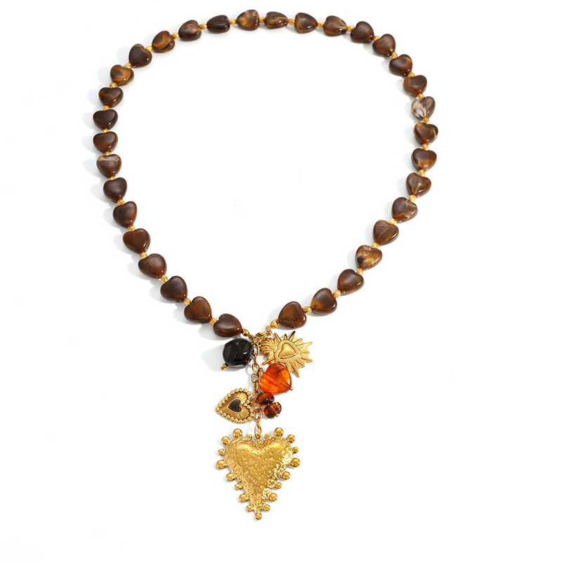 Heart Pendant Jewelry Set Supplier - Autumn Winter Resin Beads 18K Gold Plated