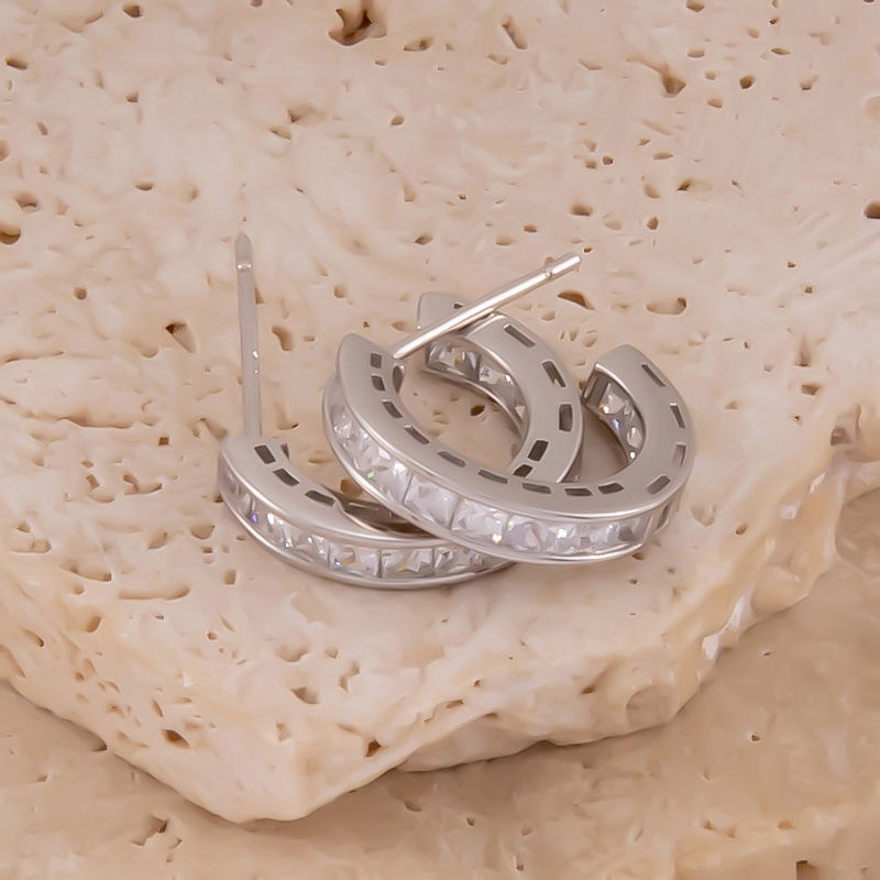 925 Silver Earrings Manufacturer - Trendy Personalized Geometry Inlaid Zirconia