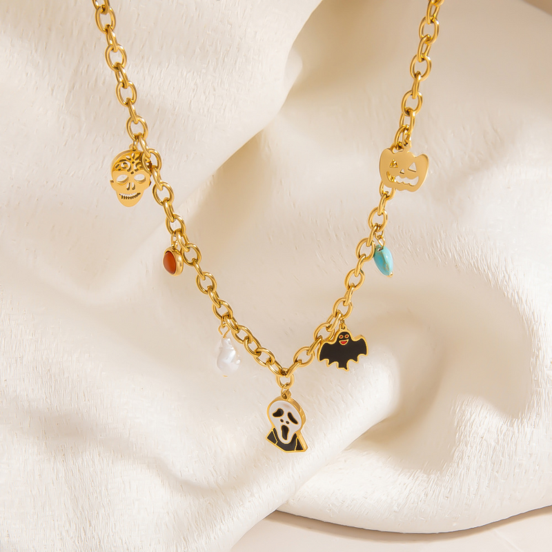 Halloween Jewelry Factory - Trendy Pumpkin Head Ghost 18K Gold Plated Charm