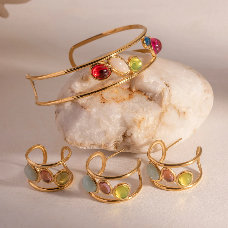 Morandi Crystal Earrings Supplier - 18K Gold-Plated Multicolor PVC Stainless Steel